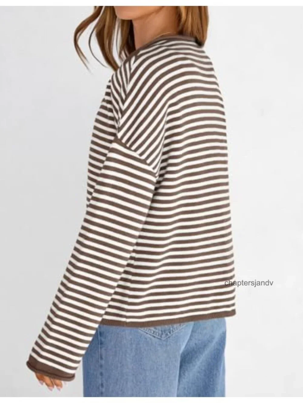 Striped Button Down Cardigan Rolled Collar Drop Shoulder Lightweight